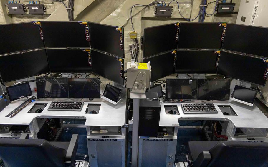 A photo of an unmanned air warfare center aboard USS George H.W. Bush