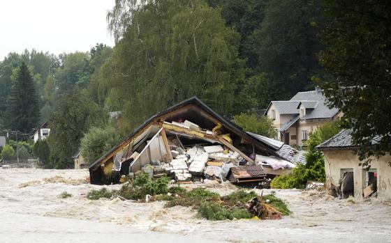 A destroyed house in Jesenik, Czech Republic, Sunday, Sept. 15, 2024. (AP Photo/Petr David Josek)