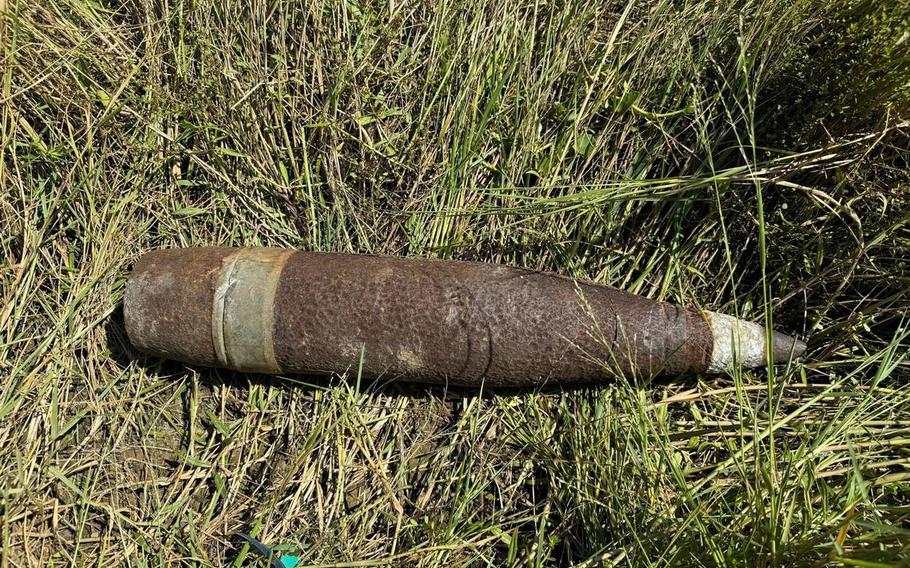 An explosive ordnance disposal team from Pensacola, Florida recovered an unexploded 5 inch, 54-caliber naval projectile after a man in Jackson County, Miss., found it while mowing the grass.