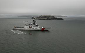 The U.S. Coast Guard Cutter Waesche (WSML 751) and crew transit the San Francisco Bay en route to their Base Alameda, California, home port, Aug. 11, 2024, following a 120-day Indo-Pacific patrol. Waesche participated in various engagements, exercises, and events throughout their deployment. U.S. Coast Guard photo by Chief Petty Officer Matthew Masaschi.