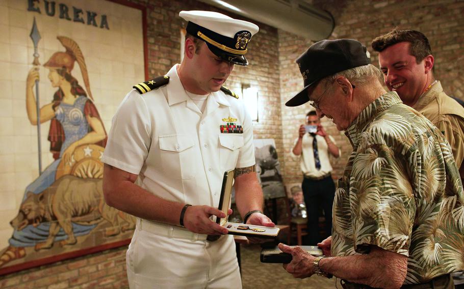 Richard E. “Dick” Miralles is presented an Air Medal during a ceremony at the California State Capitol Building in Sacramento, July 25, 2024. 