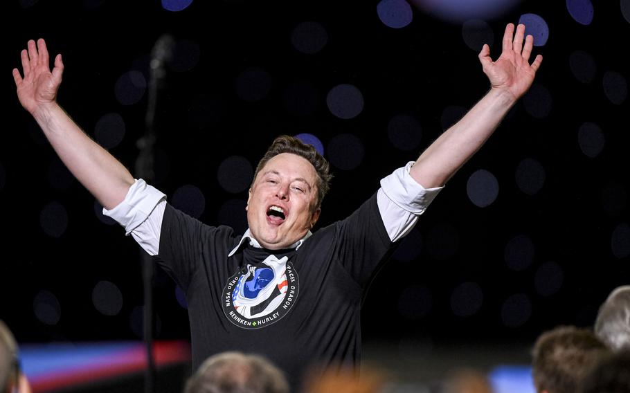 SpaceX founder Elon Musk celebrates after the launch of NASA astronauts to the International Space Station in 2020. 