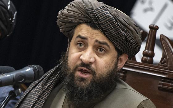 The Taliban regime’s defense minister speaking in Kabul on Dec. 31, 2023. 