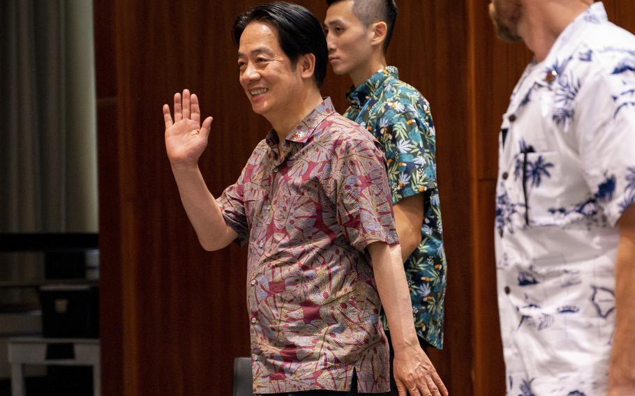 Taiwan President Lai Ching-te arrives at the East-West Center for an informal private discussion during a transit stopover in Hawaii en route to visit several Pacific Islands, Sunday, Dec. 1, 2024, in Honolulu, Hawaii. 