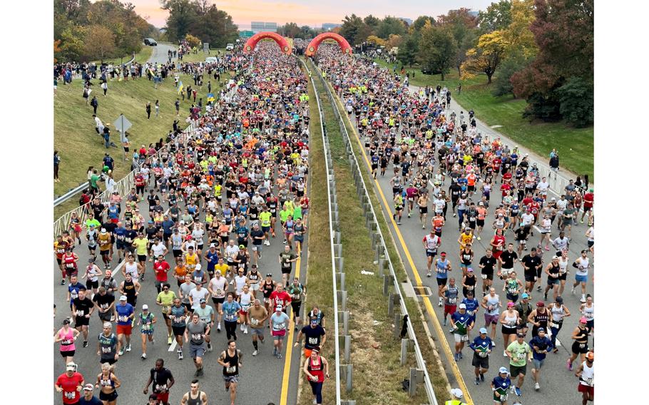 The start of the 48th Marine Corps Marathon on Sunday, Oct. 29, 2023, in Arlingon, Va.