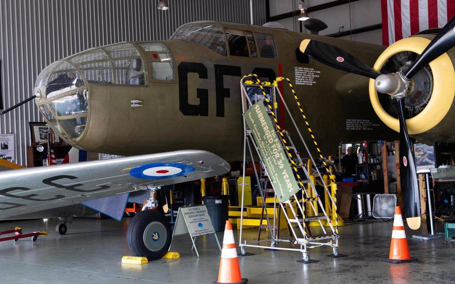 A restored B-25C at Owens Field Airport on Monday, Aug. 7, 2023. This training plane was retrieved from Lake Greenwood after being submerged for 40 years.