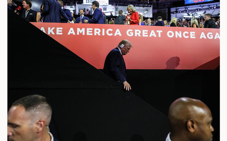 Days after surviving an assassination attempt where a bullet grazed his ear, Donald Trump after being formally nominated as the Republican presidential candidate at the Republican National Convention at Fiserv Forum.