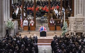 The casket of former President Jimmy Carter is pictured during a state funeral at the National Cathedral, Thursday, Jan. 9, 2025, in Washington. (Haiyun Jiang/The New York Times via AP, Pool)