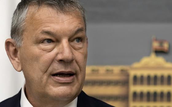 FILE - Commissioner-General of the U.N. agency for Palestinian Refugees Philippe Lazzarini speaks during a news conference in Beirut, Lebanon, May 27, 2024. (AP Photo/Bilal Hussein, File)