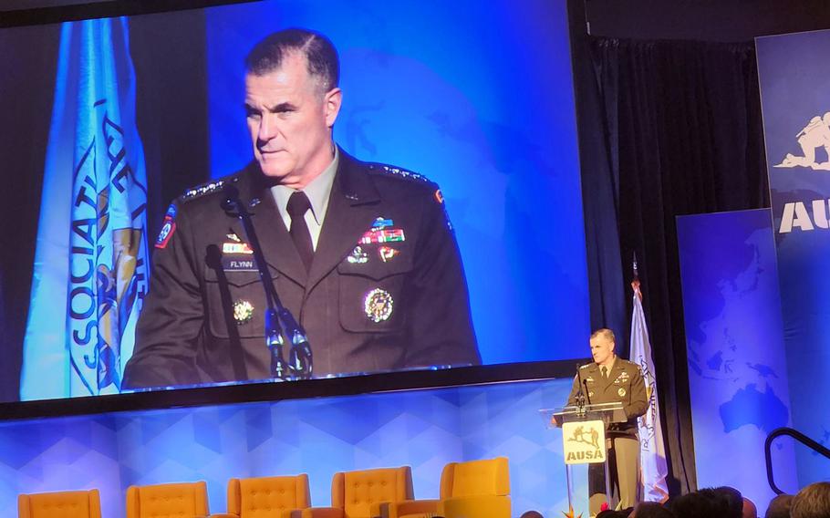 Gen. Charles Flynn, commander of U.S. Army Pacific, addresses the audience at the LANPAC Symposium on Waikiki Beach, Hawaii, May 14, 2024.