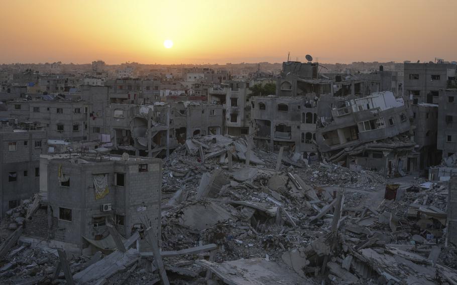 Buildings and streets are destroyed in the Gaza Strip