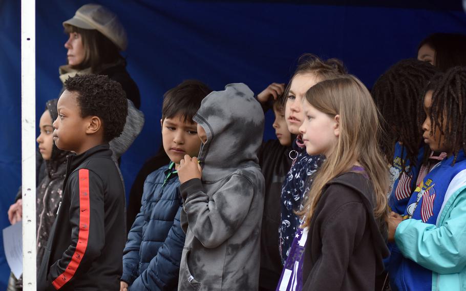 Smith Elementary School students take part in the groundbreaking ceremony for a new elementary school Wednesday, May 29, 2024, at the U.S. Army base in Baumholder, Germany. Construction of the new school is expected to be done by the summer of 2027.