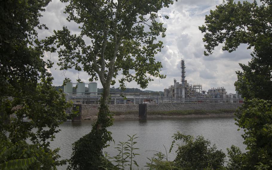 A view of the Union Carbide plant in Charleston, W.Va., from the street where Cathy Flint lives. She was diagnosed with multiple myeloma several years ago. 