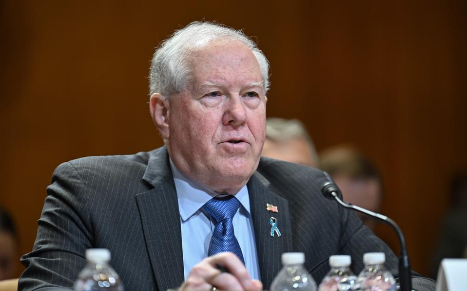 Secretary of the Air Force Frank Kendall, shown testifying before the Senate Appropriations Subcommittee on Defense in Washington, D.C., on April 18, 2023, will be among the leaders at Wright-Patterson Air Force base for a national security meeting starting Friday, April 21, 2023.