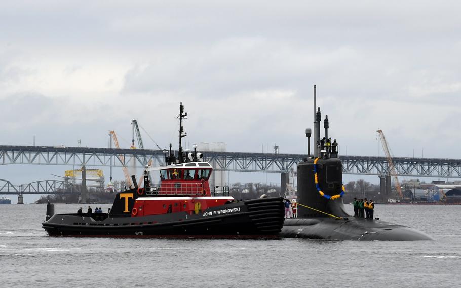 The USS Virginia arrives to Naval Submarine Base New London, Conn.