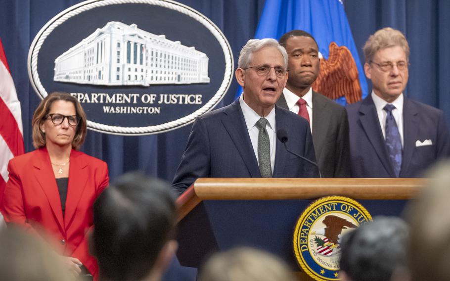 Attorney General Merrick Garland speaks during a news conference to announce that TD Bank will pay an approximately $3 billion settlement after authorities say the financial institution’s lax practices allowed for significant money laundering, at the Department of Justice, Thursday, Oct. 10, 2024.