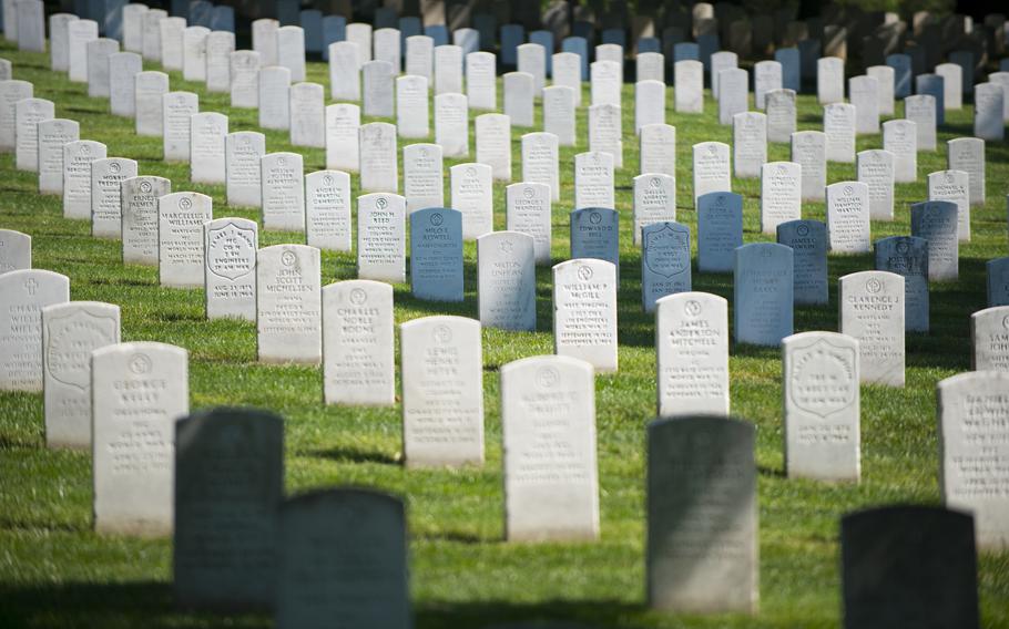 A photo of gravesites at a cemetery.