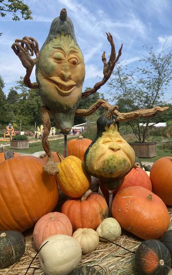 Carved figures are on display at the Ludwigsburg Pumpkin Festival on Sept. 1, 2024. 