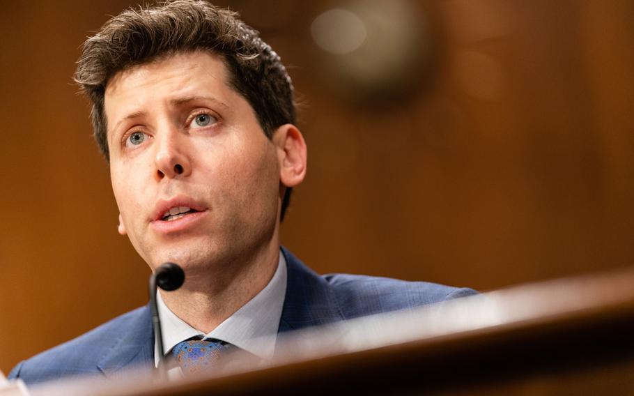 Sam Altman, chief executive officer and co-founder of OpenAI, speaks May 16, 2023, during a Senate Judiciary Subcommittee hearing in Washington. The company reached a deal with the Associated Press to use news stories to train its artificial intelligence algorithms.