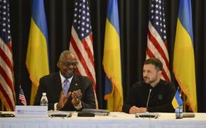 U.S. Defense Secretary Lloyd Austin welcomes Ukrainian President Volodymyr Zelenskyy at the Ukraine Defense Contact Group meeting at Ramstein Air Base, Germany, Sept. 6, 2024. Austin said the United States will pledge a new $250 million aid package to aid Ukraine in its fight against Russia.