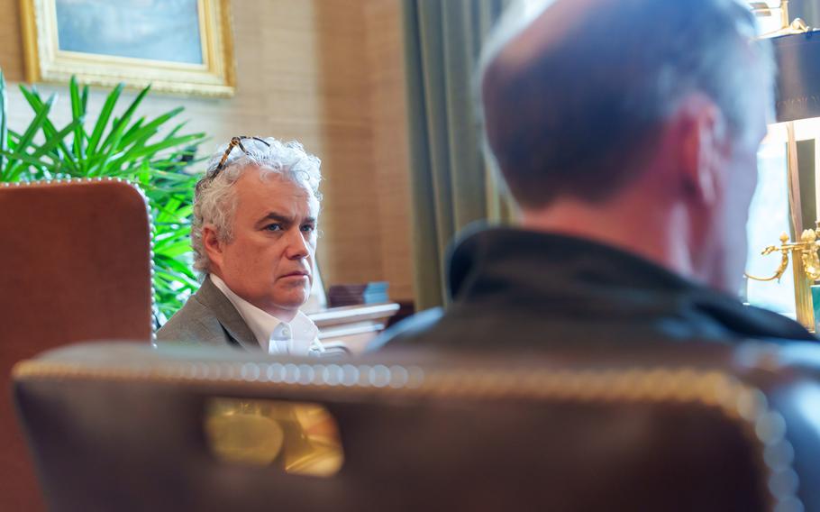 White House Chief of Staff Jeff Zeints listens to National Security Adviser Jake Sullivan about the situation in Israel after the terrorist attacks by Hamas, Oct. 9, 2023, in Washington, D.C.