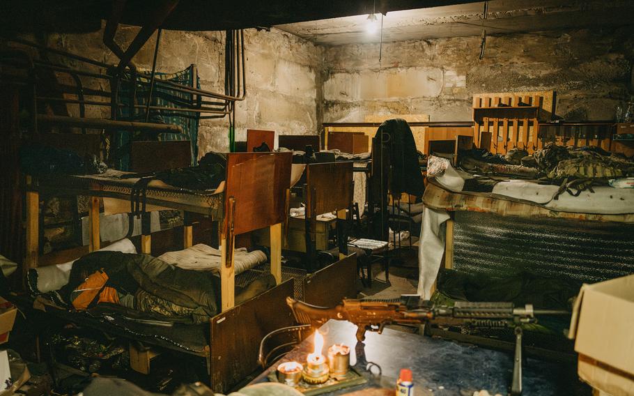 Soldiers sleep in a bunker in the Avdiivka plant.