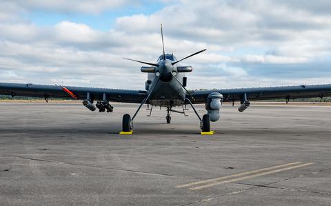 A U.S. Air Force OA-1K Skyraider II is parked on the flightline at Hurlburt Field, Florida, Jan. 28, 2025. Air Force Special Operations Command Leadership announced the name for the OA-1K during the Special Air Warfare Symposium in Fort Walton Beach, Florida, Feb. 27, 2025. The moniker renews the versatile nature of the A-1 Skyraider, which operated from 1946 through the early 1980s. (U.S. Air Force photo by Staff Sgt. Natalie Fiorilli)