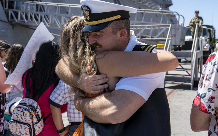 Lt. Christopher D’Ambra  greets a loved one