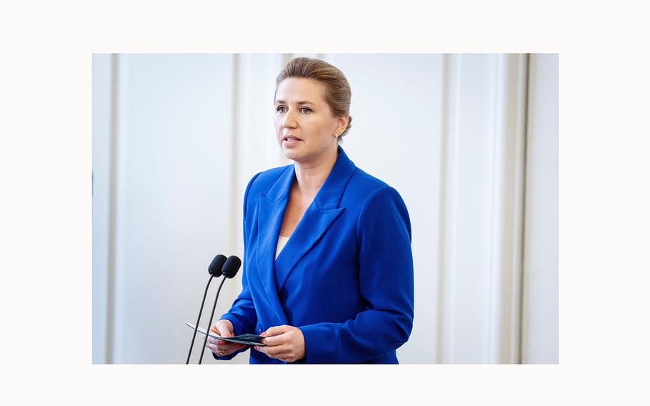 Denmark’s Prime Minister Mette Frederiksen gives her Constitution Day speech during the Parliament’s celebration of the Constitution in the Landsting Hall in Copenhagen, Denmark, June 5, 2024. 
