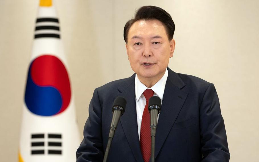 South Korean President Yoon Suk Yeol gives a televised speech at the presidential office in Seoul, South Korea, Dec. 12, 2024. 