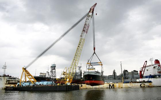 The Marine Hydraulics International shipyard near Lamberts Point in 2015. (Stephen M. Katz/The Virginian-Pilot)