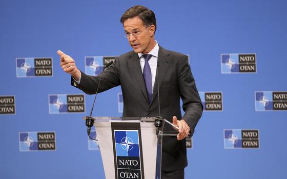 NATO Secretary General Mark Rutte speaks during a media conference at the conclusion of a meeting of NATO foreign ministers at NATO headquarters in Brussels, Wednesday, Dec. 4, 2024. (AP Photo/Virginia Mayo)