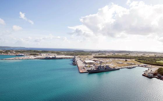 Parts of Naval Base Guam are seen from the air on March 15, 2018.