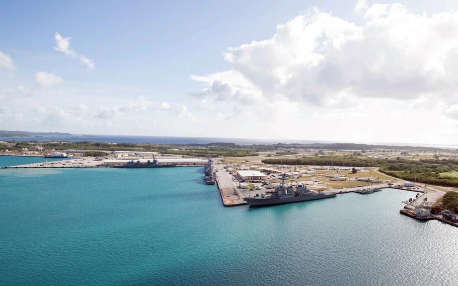 Parts of Naval Base Guam are seen from the air on March 15, 2018.