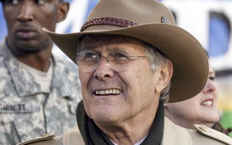 Stars and Stripes - Donald Rumsfeld at the Army-Navy game, 2006