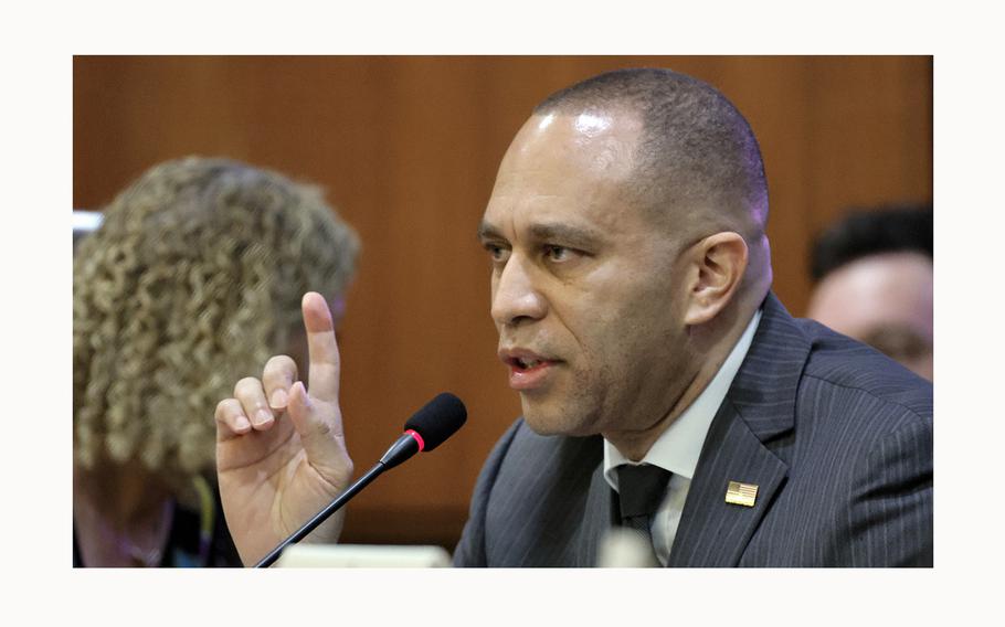 U.S. Rep. Hakeem Jeffries, D-N.Y., speaks during a hearing at the Broward County Governmental Center in Fort Lauderdale, Florida, on April 2, 2024.