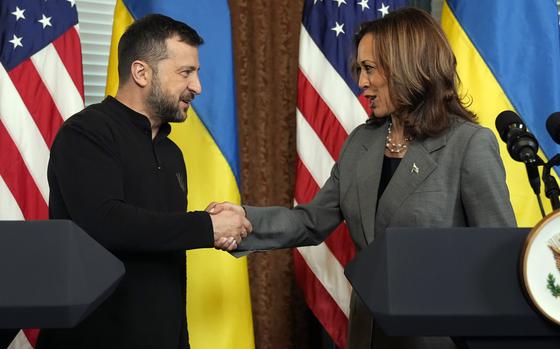 Vice President Kamala Harris meets with Ukraine's President Volodymyr Zelenskyy in Washington on Sept. 26, 2024.