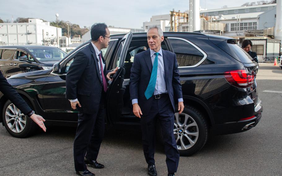 U.S. Ambassador to Japan Rahm Emanuel visits Yokosuka Naval Base, south of Yokohama, Jan. 19, 2024. 