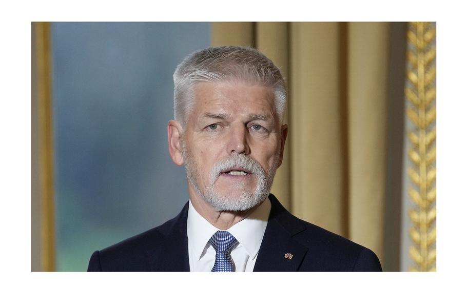 Czech Republic's President Petr Pavel speaks during a briefing on Dec. 20, 2023, at the Elysee Palace in Paris. 