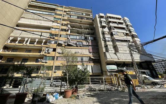 A picture shows a view of the destruction at an apartment building hit by an Israeli airstrike in the Mouawwad neighborhood of Beirut's southern suburbs on Thursday, Oct. 3, 2024. (Hassan Fneich/AFP/Getty Images/TNS)