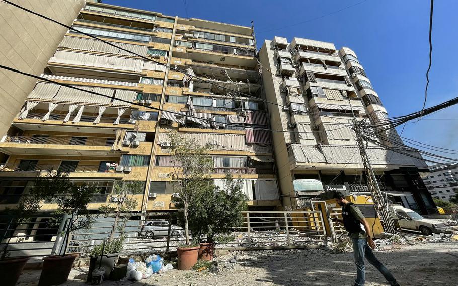 An apartment building in Beirut was damaged by an Israeli airstrike.