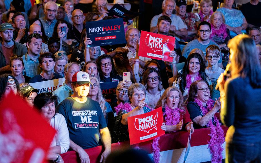 Texas voters listen to Republican presidential candidate Nikki Haley during a rally in Fort Worth on March 4, 2024. 