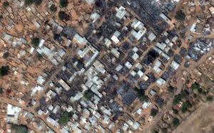 FILE -  General view of Zamzam refugee camp after being attacked, outside the Darfur town of al-Fasher, Darfur region, Sudan, on Feb. 13, 2025. (Maxar Technologies via AP)