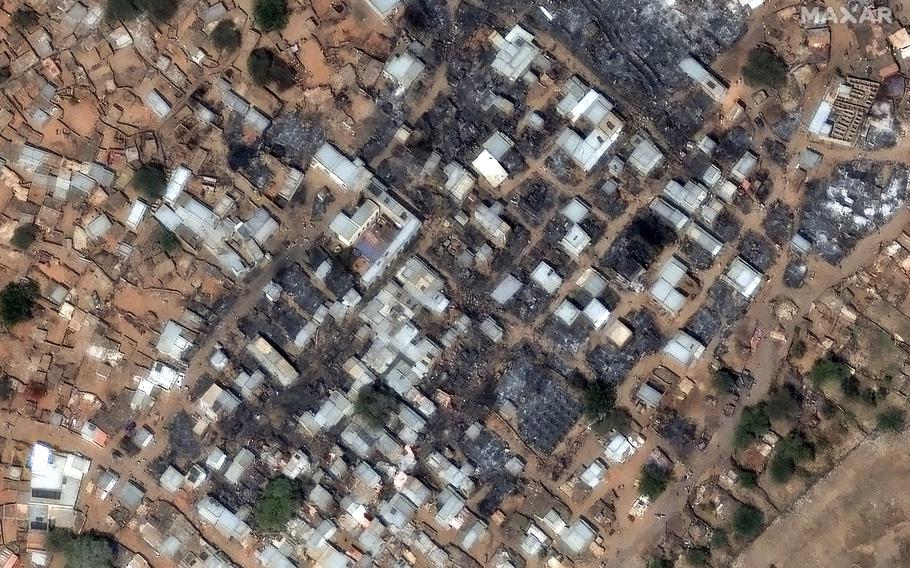 General view of Zamzam refugee camp after being attacked, outside the Darfur town of al-Fasher, Darfur region, Sudan, on Feb. 13, 2025.