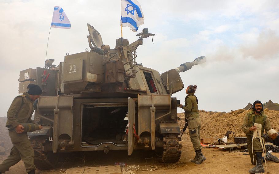 An Israeli artillery unit is pictured near the border with the Gaza Strip on Tuesday, Dec. 5, 2023, amid continuing battles between Israel and the militant group Hamas.