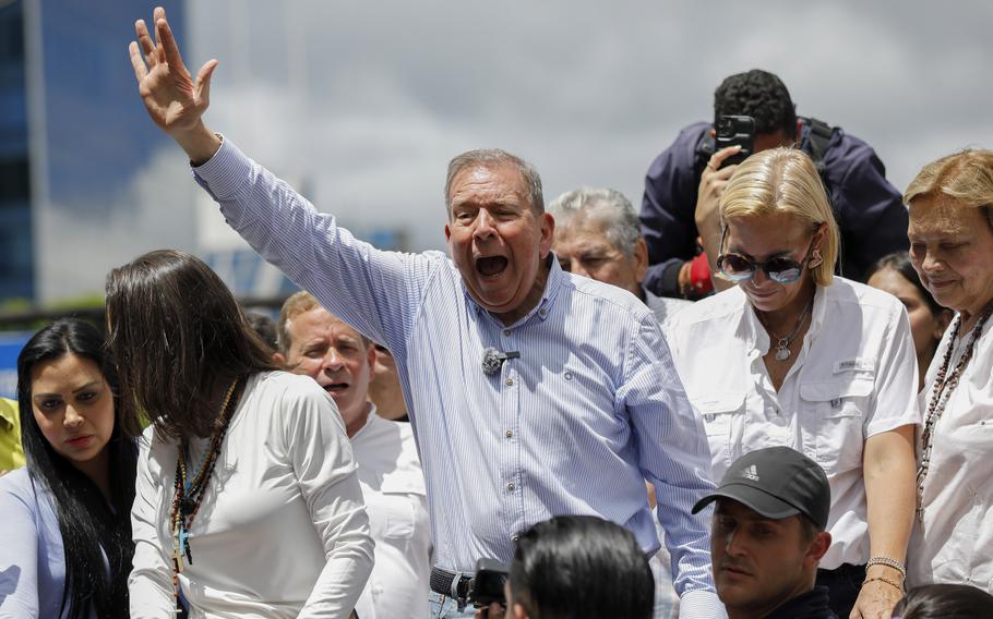 Opposition presidential candidate Edmundo Gonzalez leads a demonstration in Caracas, Venezuela, on July 30, 2024.