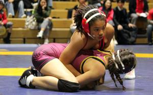 Kinnick's Jailah McDonald came away victorious at 138 pounds along with her six teammates during Wednesday's historic first Kanto Plain wrestling dual meet between girls teams. 