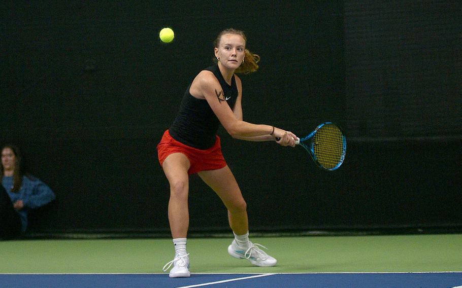 Emma Bailey gets set to hit the ball.