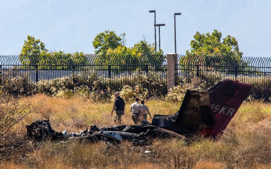 A Cessna carrying six people crashed near Auld Road X Briggs Road in a field, killing all six near the landing approach at French Valley Airport in Murrieta, California, on Saturday, July 8, 2023.