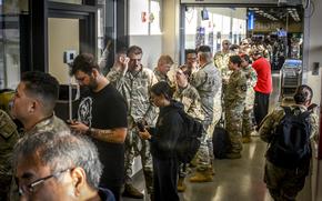 Customers wait in line for Panda Express on grand-opening day at Camp Humphreys, South Korea, Nov. 13, 2024.